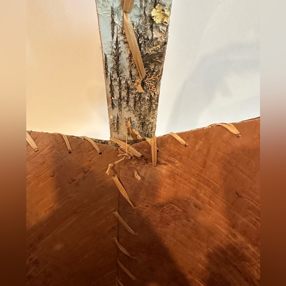 White Birch Bark Basket with Curved Handle - Picture 8 of 10